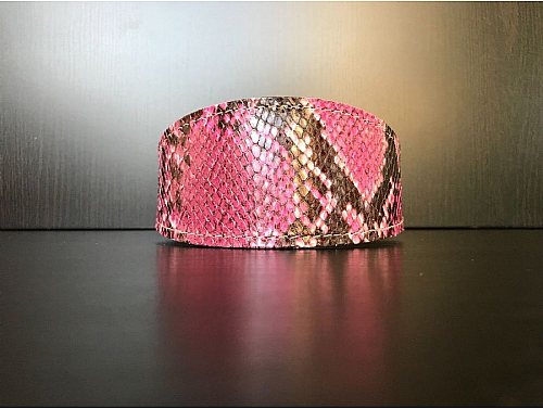 Lined Pink Snake Skin - Greyhound Leather Collar - Size L