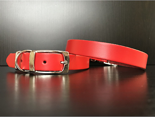 Red - Leather Dog Collar - Size M