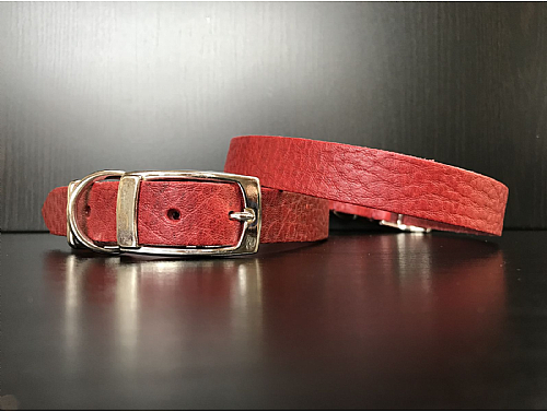 Raspberry - Leather Dog Collar - Size M
