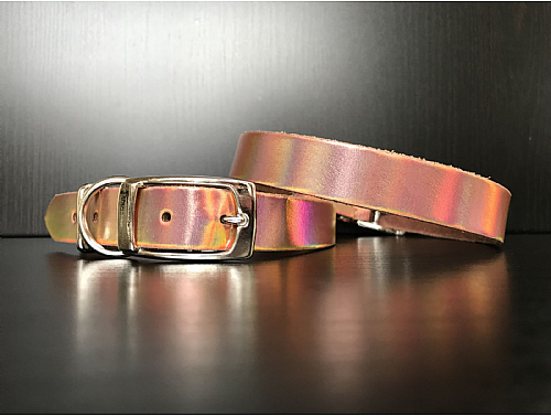 Rose Gold Holographic - Leather Dog Collar - Size M
