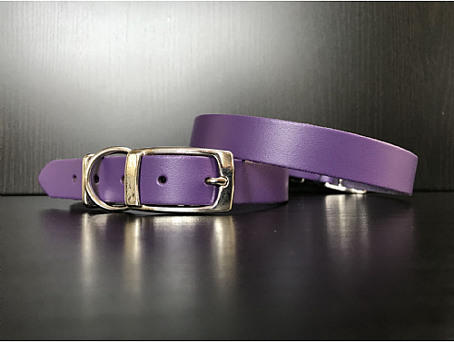 Purple - Leather Dog Collar - Size M