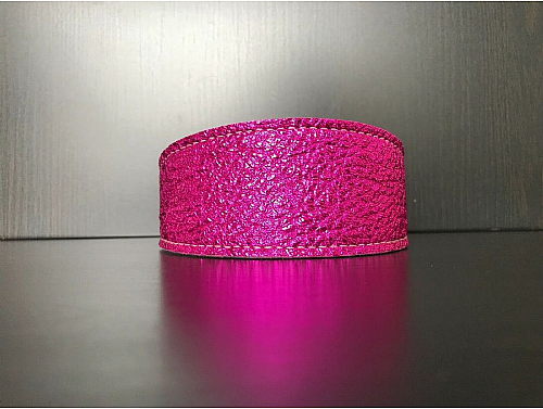Lined Hot Pink Alu Foil Effect - Whippet Leather Collar - Size M