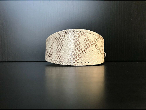 Lined Cream Snake Skin - Whippet Leather Collar - Size S