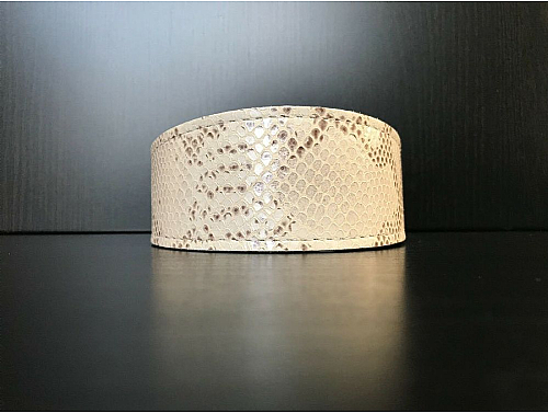 Lined Cream Snake Skin - Whippet Leather Collar - Size M