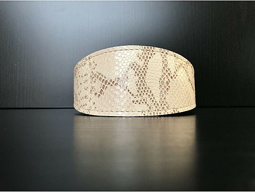 Lined Cream Snake Skin - Greyhound Leather Collar - Size L