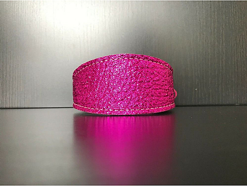 Lined Hot Pink Alu Foil Effect - Whippet Leather Collar - Size S