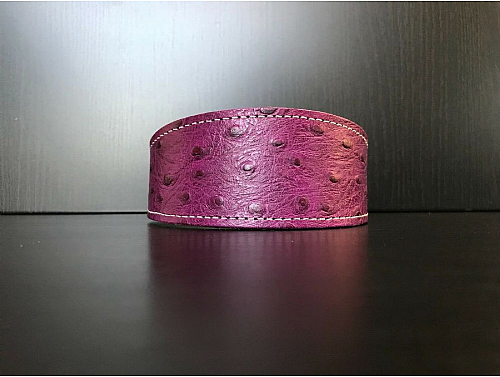 Lined Purple Ostrich Skin - Whippet Leather Collar - Size M