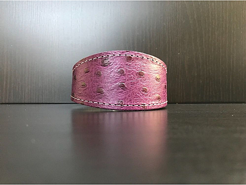 Lined Purple Ostrich Skin - Whippet Leather Collar - Size S