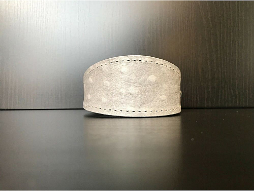 Lined Grey Ostrich Skin - Whippet Leather Collar - Size S
