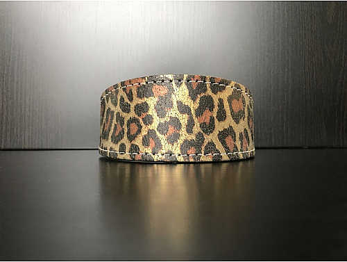 Lined Gold Leopard Print - Whippet Leather Collar - Size M