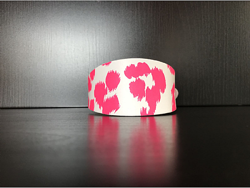 White with Pink Leopard Print - Whippet Leather Collar - Size S