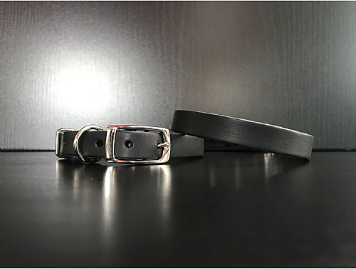 Black - Leather Dog Collar - Size S