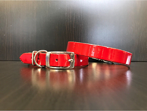 Red High Gloss - Leather Dog Collar - Size M