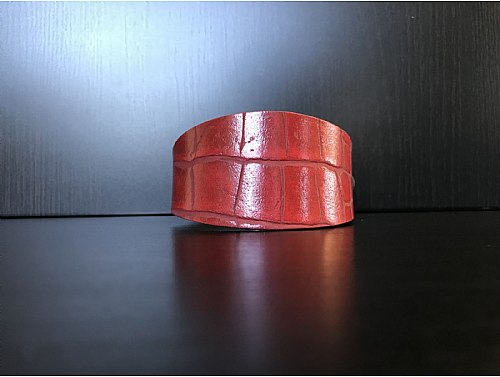 Red Reptile Pattern - Whippet Leather Collar - Size S