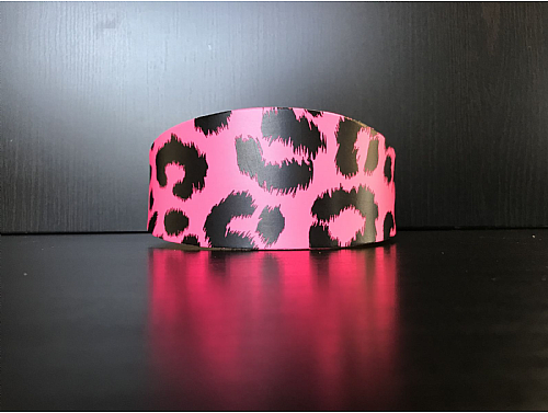 Fluorescent Pink/Leopard Print - Greyhound Leather Collar - Size L