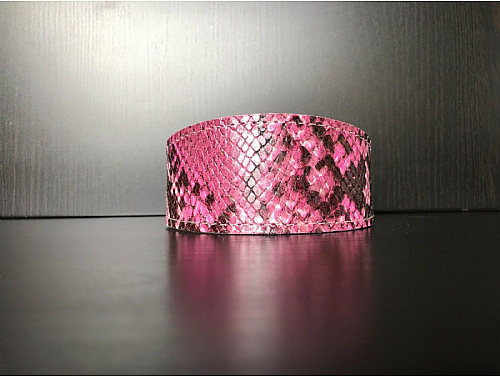 Lined Pink Snake Skin - Whippet Leather Collar - Size M