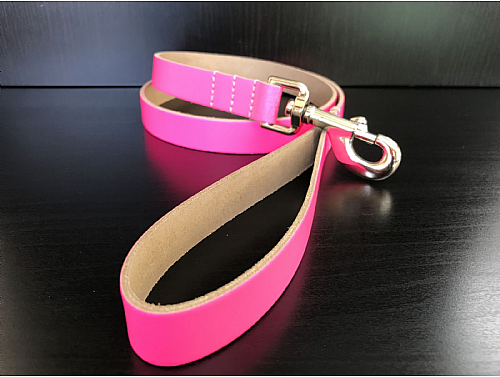 Fluorescent Pink - Real Leather Dog Lead - 110 cm