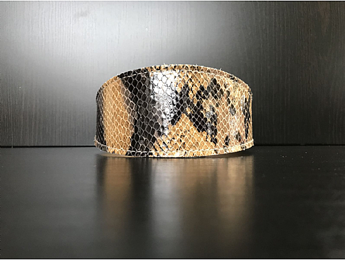 Lined Brown Snake Skin - Greyhound Leather Collar - Size L