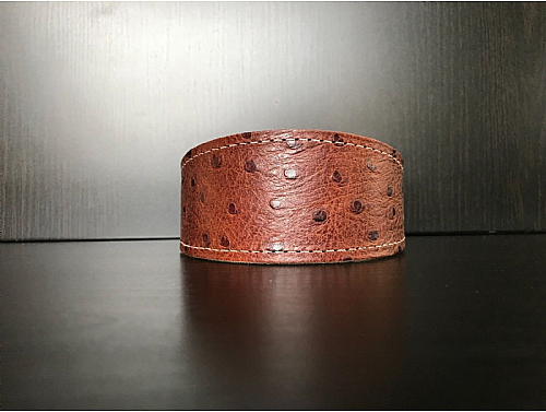 Lined Brown Ostrich Skin - Whippet Leather Collar - Size M