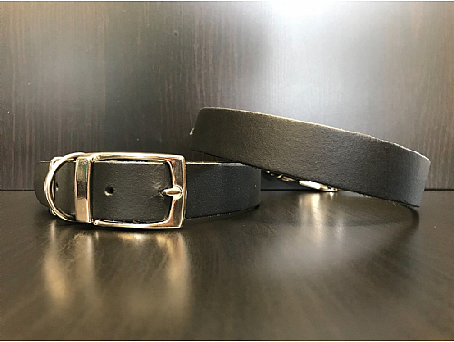 Black - Leather Dog Collar - Size L