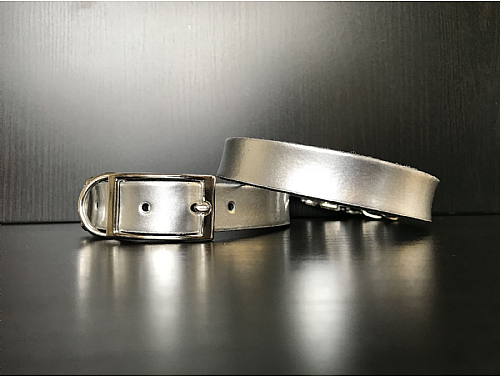 Silver Pearl - Leather Dog Collar - Size S