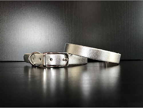 Silver - Leather Dog Collar - Size S