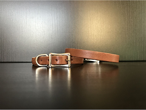 Tan - Leather Dog Collar - Size XS - Puppy