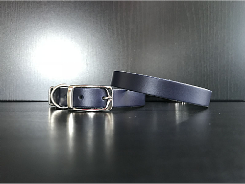 Navy Blue - Leather Dog Collar - Size S