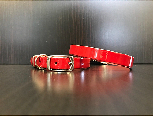 Red High Gloss - Leather Dog Collar - Size S
