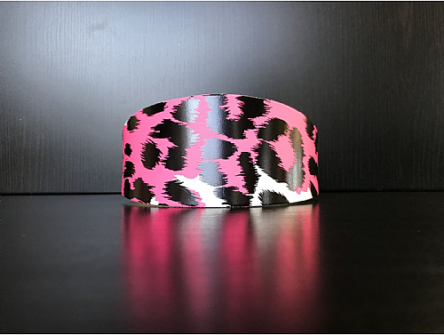 Pink/White with Black Leopard Print - Greyhound Leather Collar - Size L