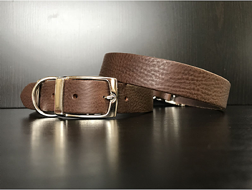 Dark Brown - Leather Dog Collar - Size L