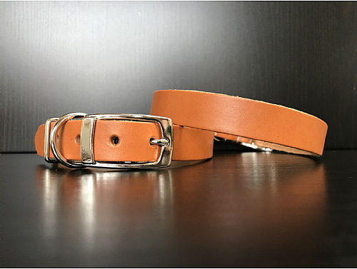 Light Brown - Leather Dog Collar - Size M