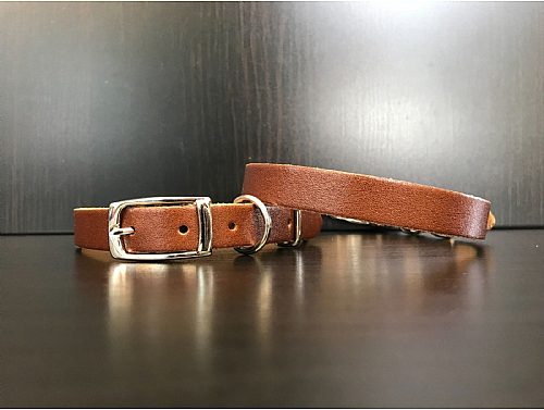 Brown- Leather Dog Collar - Size S