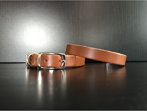 Tan - Leather Dog Collar - Size S