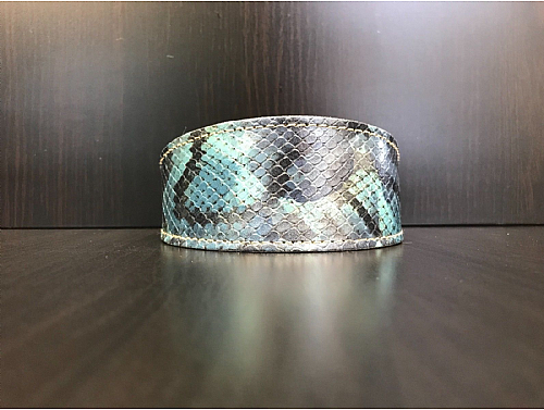 Lined Blue Snake Skin - Whippet Leather Collar - Size M