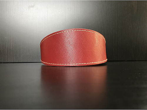 Lined Red Fabric Pattern - Greyhound Leather Collar - Size L
