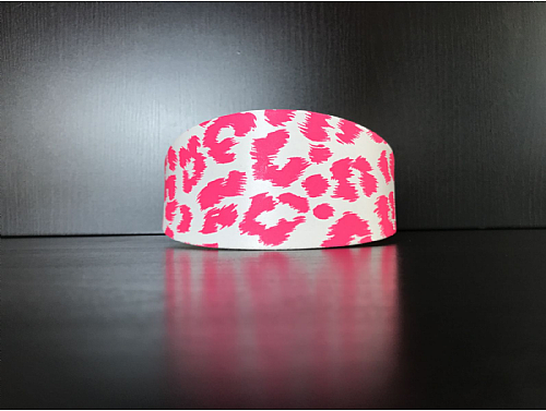White with Pink Leopard Print - Greyhound Leather Collar - Size L