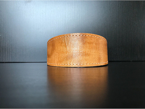 Lined Caramel Reptile Pattern - Whippet Leather Collar - Size M