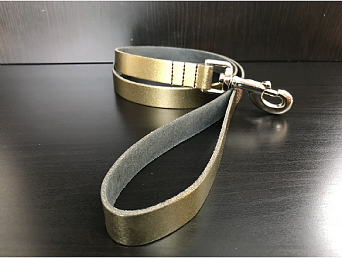 Khaki Metallic - Real Leather Dog Lead - 110 cm