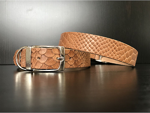 Light Brown Reptile Pattern - Leather Dog Collar - Size L