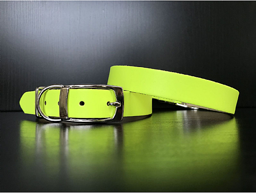 Fluorescent Yellow - Leather Dog Collar - Size M